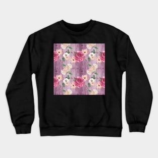 Carnations and Peonies on Purple Wood Background Crewneck Sweatshirt